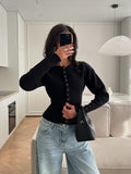 Black Ribbed-Waist Knit Cardigan