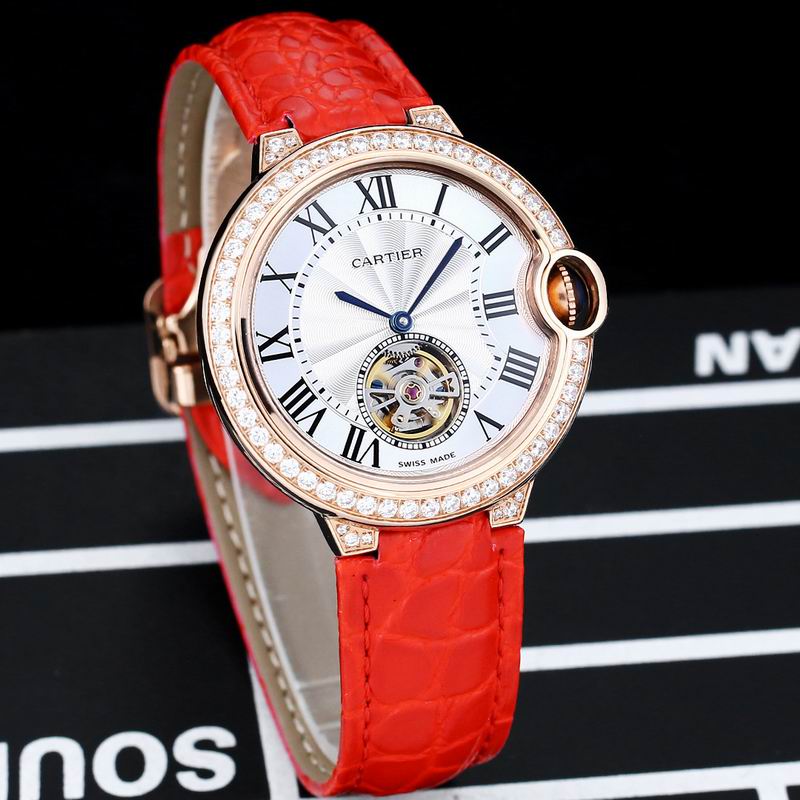 Cartier Ballon Bleu Tourbillon Rose Gold Diamond Watch – Red Alligator Strap
