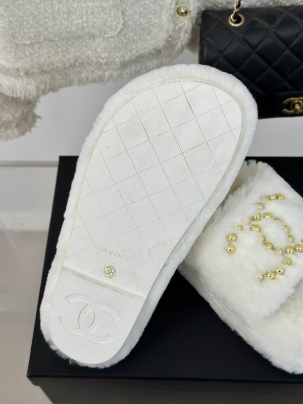 Chanel White Plush CC Slide Sandals