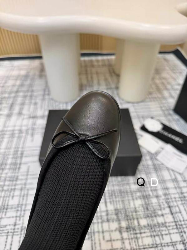 Chanel Black Knit Bow Ankle Boots with White-Striped Cuffs