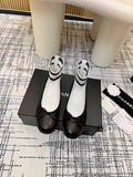 Chanel Black Knit Bow Ankle Boots with White-Striped Cuffs