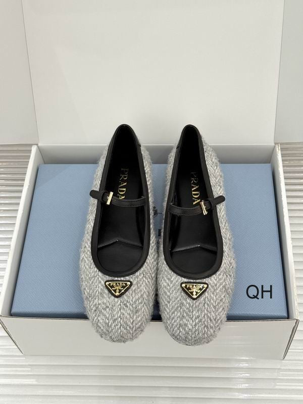 Prada Silver Textured Mary Jane Flats with Black Straps