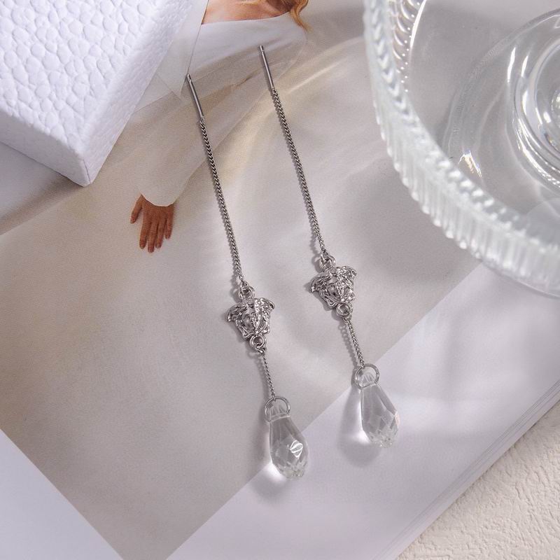 Versace Silver-Tone Teardrop Threader Earrings