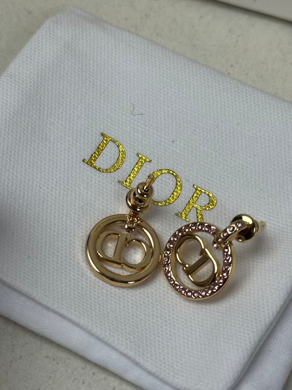 Gold Circle Drop Earrings with CD Logo