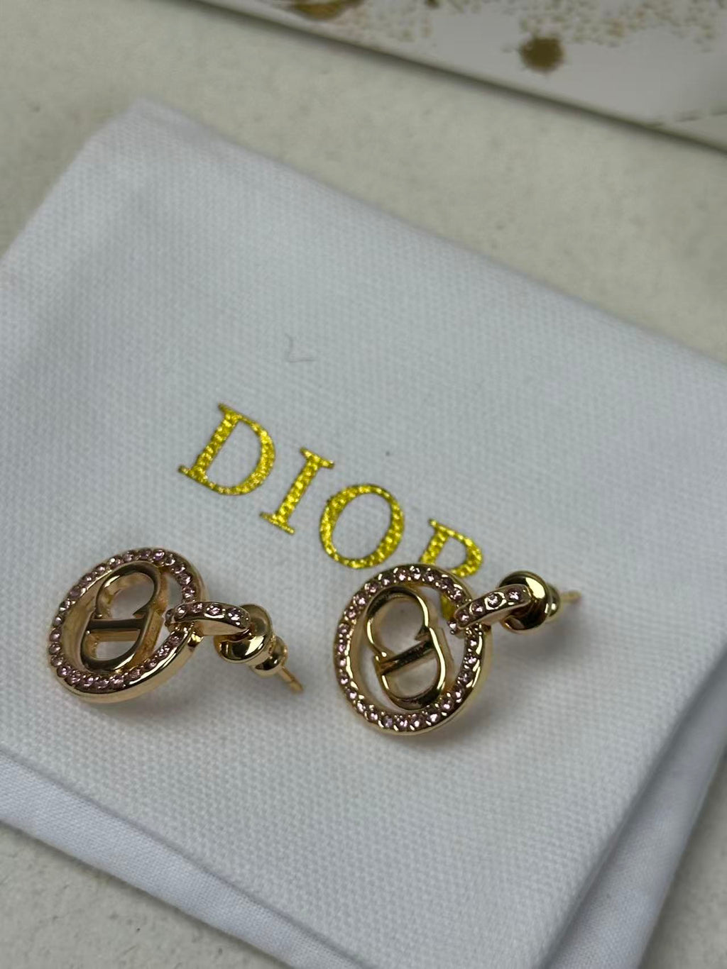 Gold Circle Drop Earrings with CD Logo